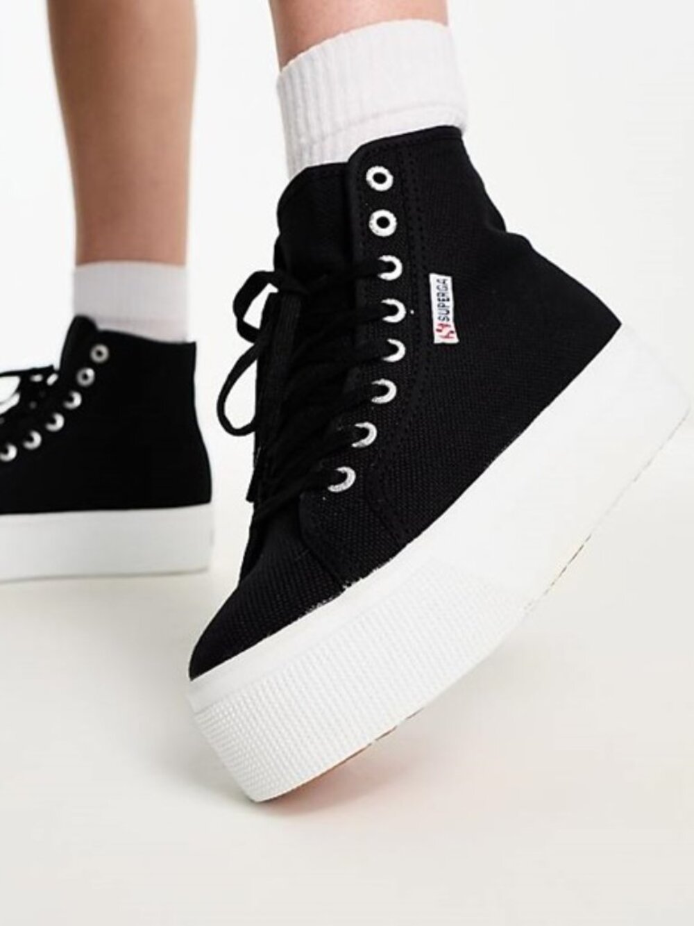 Superga 2708 High Top Platform Sneakers Lace Up Black Size 38 US 7.5 NEW - Picture 8 of 9